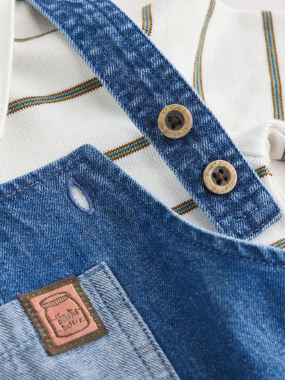 Blue Denim Baby Dungarees and Polo Bodysuit Set (0mths-3yrs)