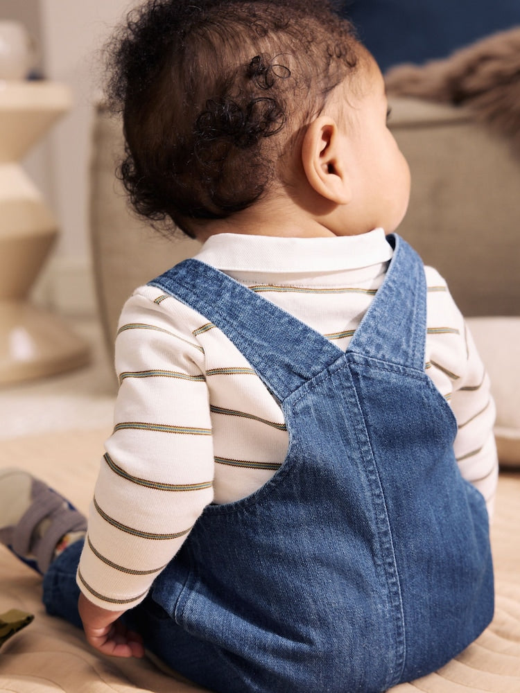 Blue Denim Baby Dungarees and Polo Bodysuit Set (0mths-3yrs)