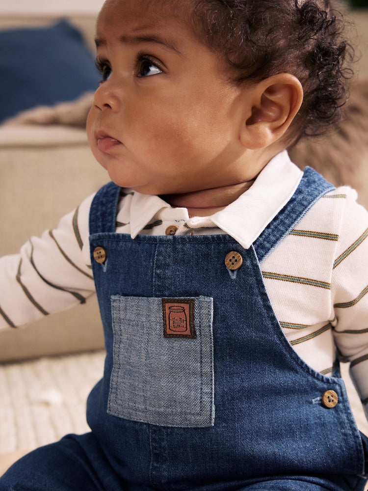 Blue Denim Baby Dungarees and Polo Bodysuit Set (0mths-3yrs)