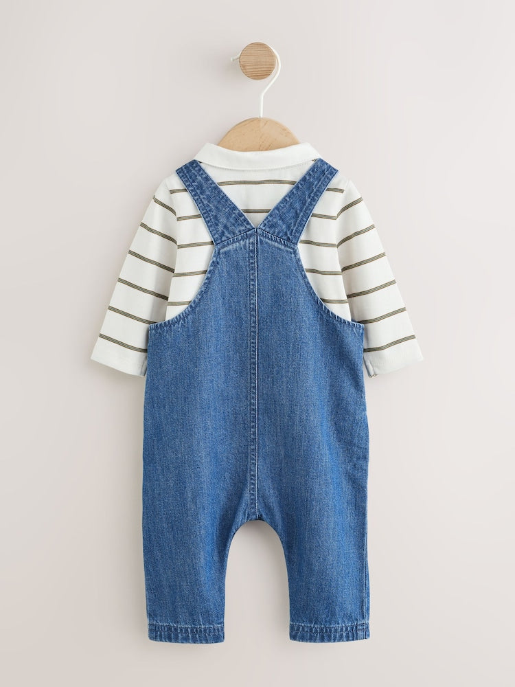 Blue Denim Baby Dungarees and Polo Bodysuit Set (0mths-3yrs)