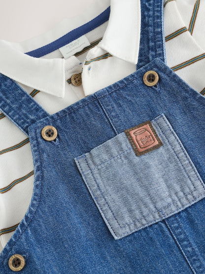 Blue Denim Baby Dungarees and Polo Bodysuit Set (0mths-3yrs)