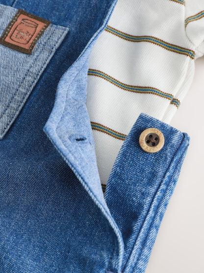 Blue Denim Baby Dungarees and Polo Bodysuit Set (0mths-3yrs)
