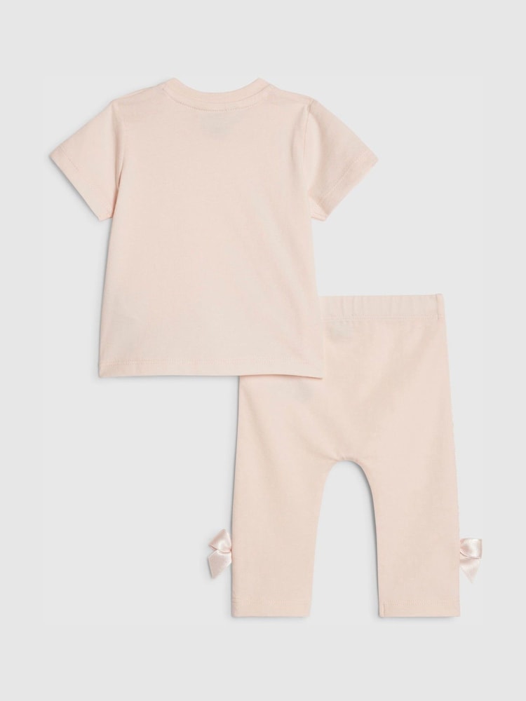 River Island Pink Branded Satin Bow T-Shirt and Leggings Set