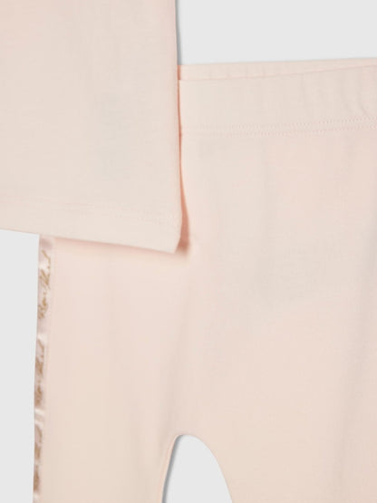 River Island Pink Branded Satin Bow T-Shirt and Leggings Set