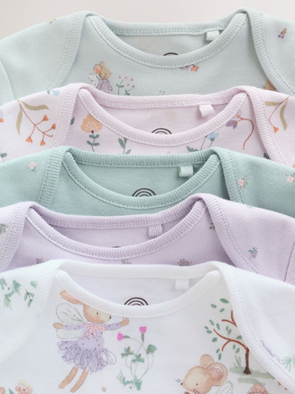 Lilac/Sage Fairy Mouse Long Sleeve Baby Bodysuits 5 Pack