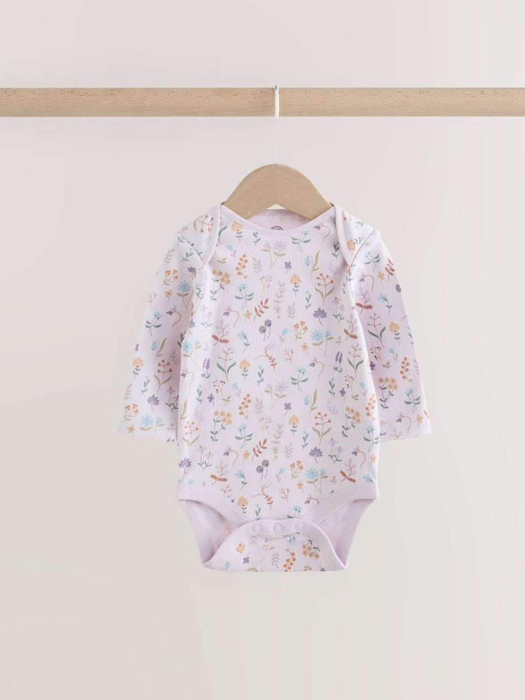 Lilac/Sage Fairy Mouse Long Sleeve Baby Bodysuits 5 Pack
