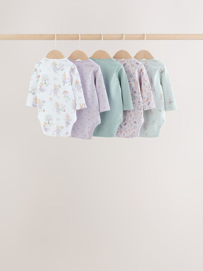 Lilac/Sage Fairy Mouse Long Sleeve Baby Bodysuits 5 Pack