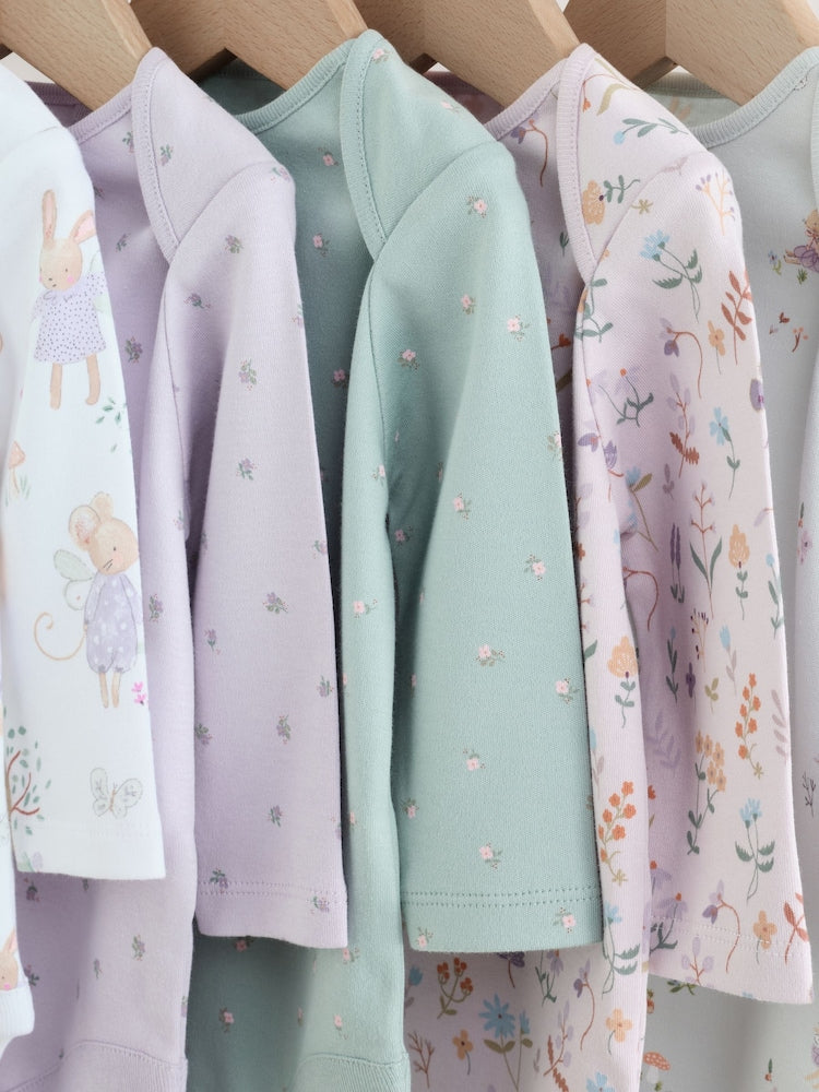 Lilac/Sage Fairy Mouse Long Sleeve Baby Bodysuits 5 Pack