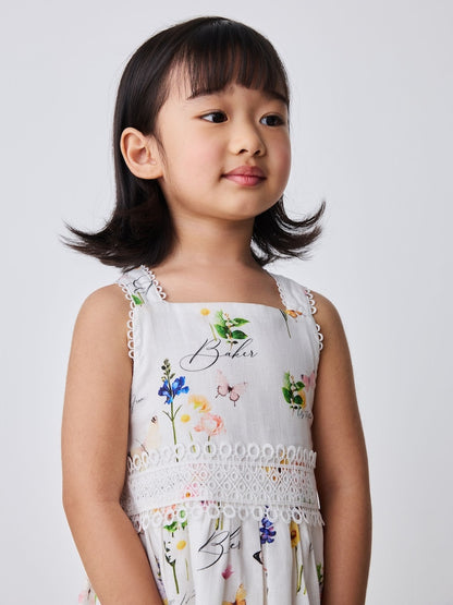 Baker by Ted Baker Linen Blend Floral Print Tiered Dress