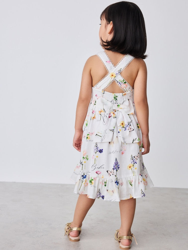 Baker by Ted Baker Linen Blend Floral Print Tiered Dress