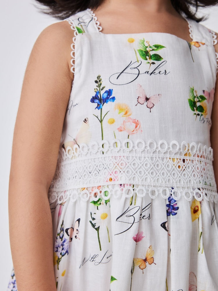 Baker by Ted Baker Linen Blend Floral Print Tiered Dress