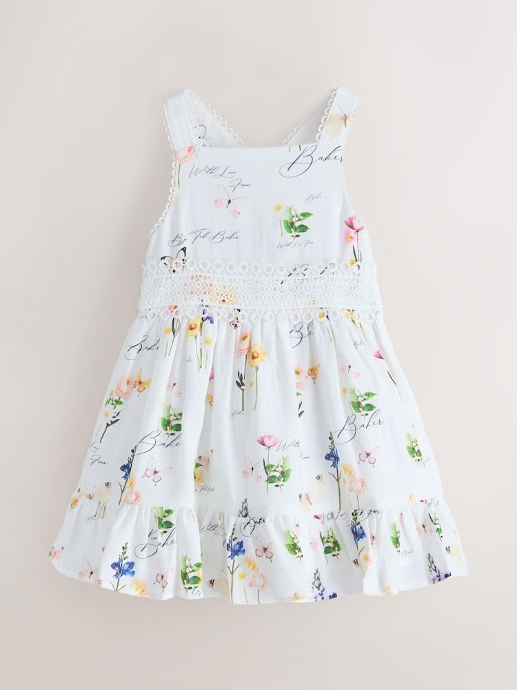 Baker by Ted Baker Linen Blend Floral Print Tiered Dress