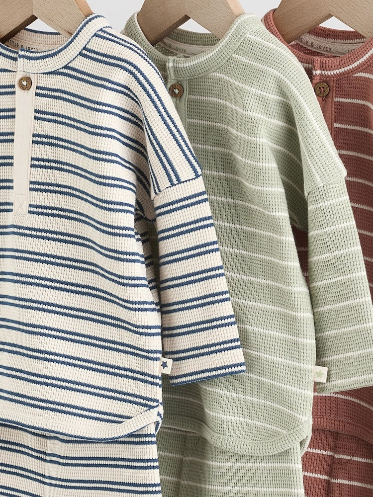Green/Blue/Brown Stripe Baby Top &amp; Leggings Set 6 Piece (0mths-3yrs)