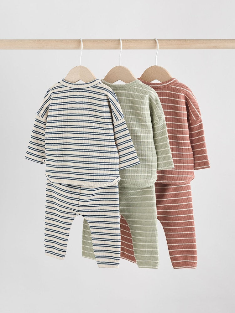 Green/Blue/Brown Stripe Baby Top &amp; Leggings 6 Piece Set (0mths-3yrs) - Size Up to 1 Month (56cm)