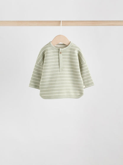 Green/Blue/Brown Stripe Baby Top &amp; Leggings 6 Piece Set (0mths-3yrs) - Size Up to 1 Month (56cm)