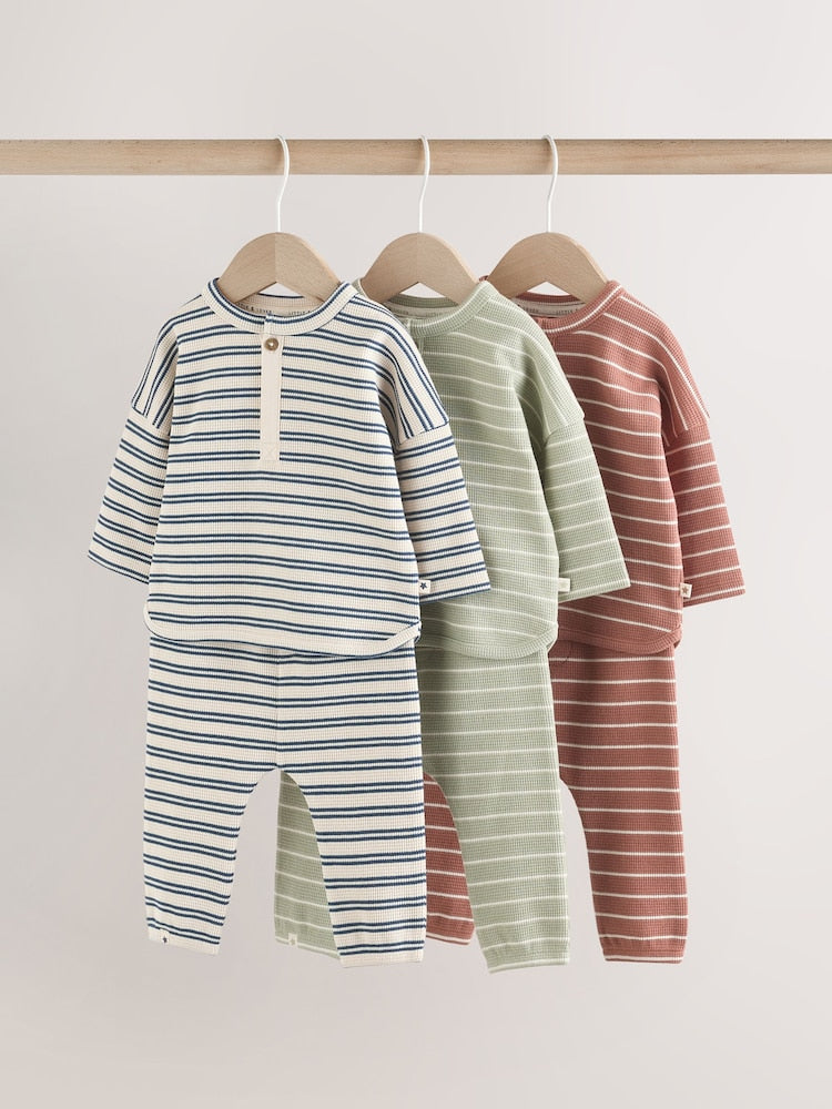 Green/Blue/Brown Stripe Baby Top &amp; Leggings Set 6 Piece (0mths-3yrs)