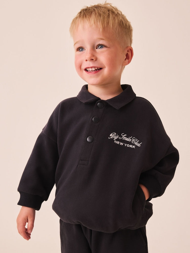 Charcoal Grey Popper Neck Sweat Top and Joggers Set (3mths-7yrs)