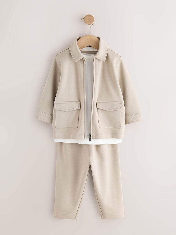 Cream Smart Jacket Top &amp; Trousers Set 3 Piece (3mths-7yrs)