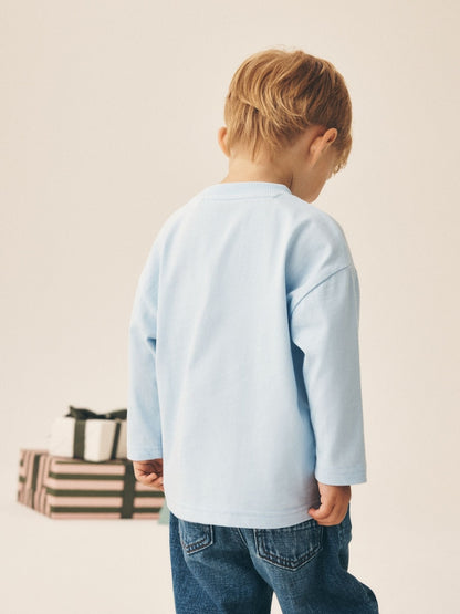 Light Blue Embroidered Letter to Santa Mouse Long Sleeve Christmas T-Shirt (3mths-7yrs)