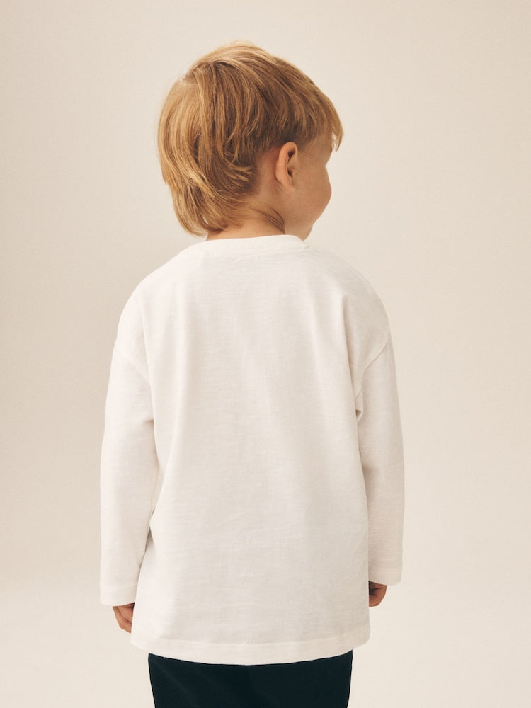 Cream/White Embroidered Scene Long Sleeve Christmas T-Shirt (3mths-7yrs)