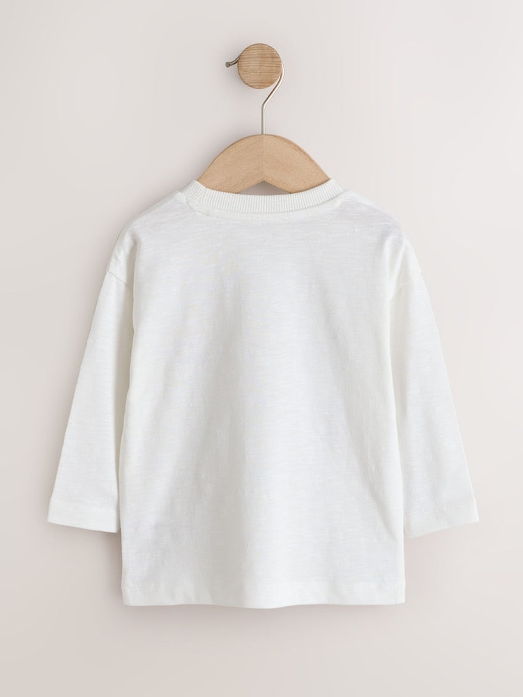 Cream/White Embroidered Scene Long Sleeve Christmas T-Shirt (3mths-7yrs)