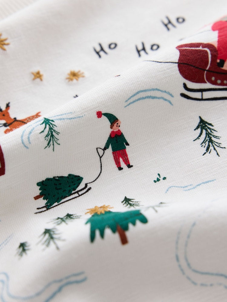 Cream/White Embroidered Scene Long Sleeve Christmas T-Shirt (3mths-7yrs)