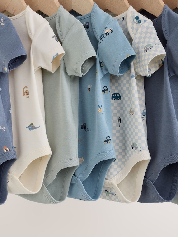 Blue Character Short Sleeve Baby Bodysuits 7 Pack