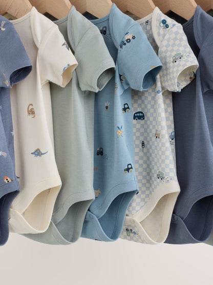 Blue Character Short Sleeve Baby Bodysuits 7 Pack