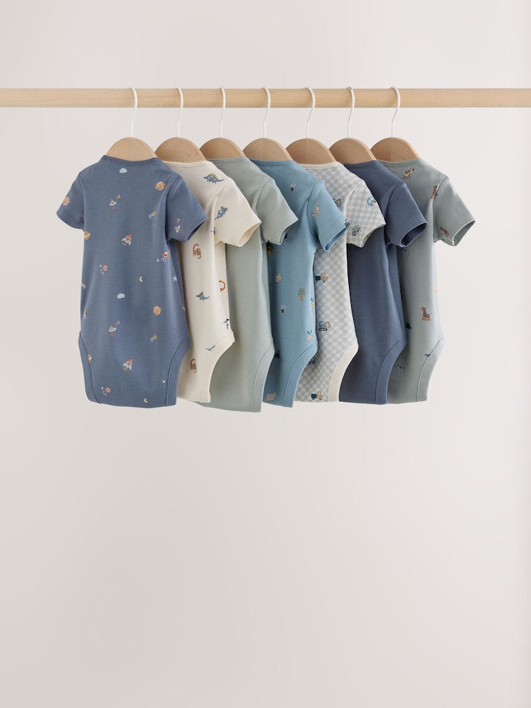 Blue Character Short Sleeve Baby Bodysuits 7 Pack