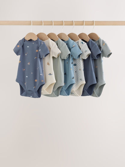 Blue Character Short Sleeve Baby Bodysuits 7 Pack