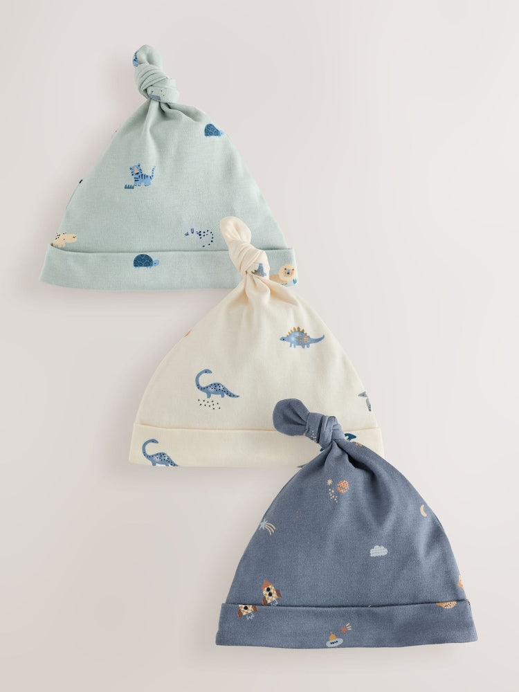 Blue Mini Character Baby Beanies 3 Pack (0-18mths) - Blue Mini Character / Up to 1 Month (50-56cm)