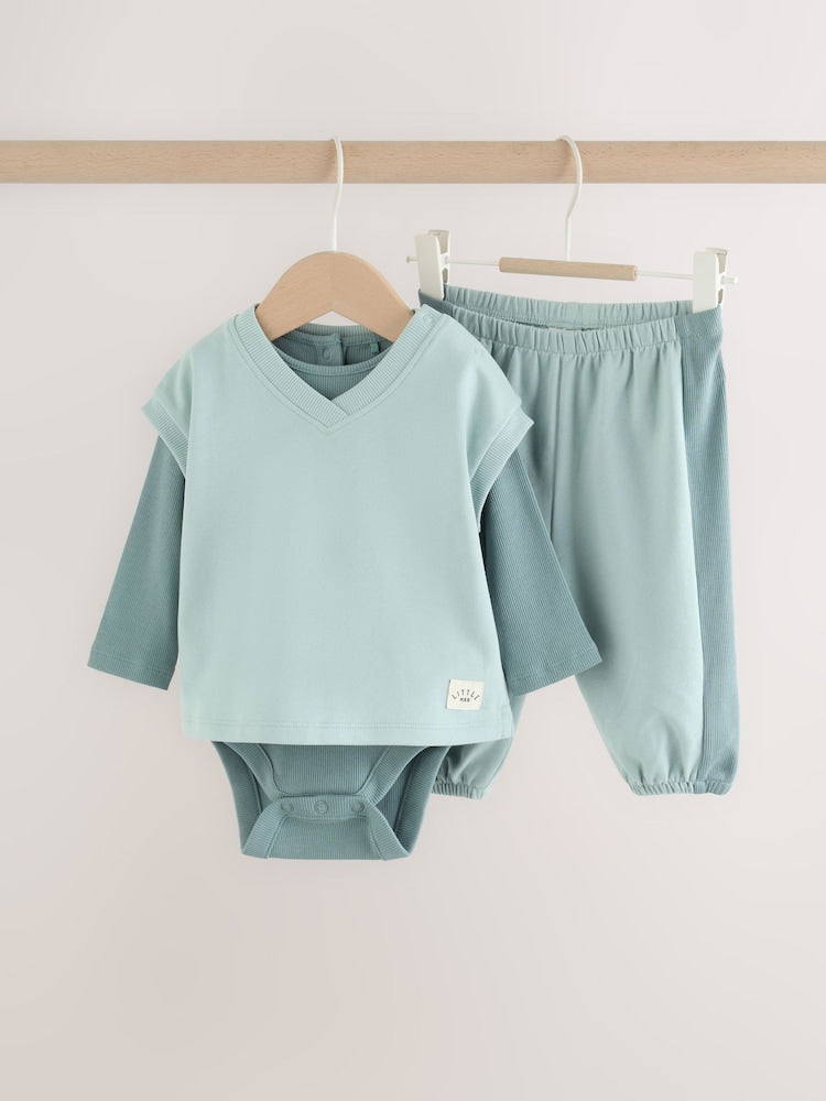 Blue Sweat Tank, Bodysuit and Joggers Baby 3 Piece Set (0mths-2yrs) - Blue Sweat Tank, / Up to 1 Month (50-56cm)
