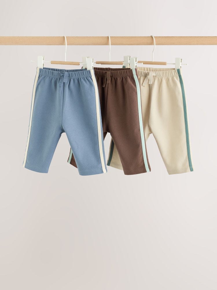 Blue/Brown/Cream Baby Straight Leg Joggers 3 Pack (0mths-2yrs) - Blue/Brown/Cream / Up to 1 Month (50-56cm)