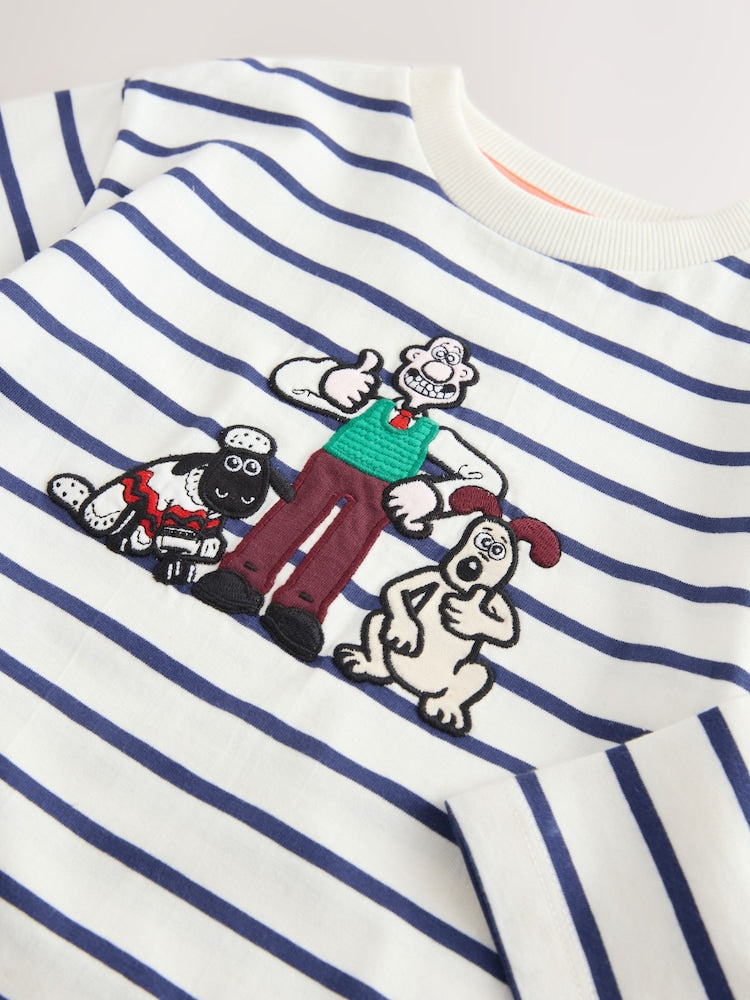 White Stripe Long Sleeve Wallace &amp; Gromit T-Shirt (3mths-8yrs)