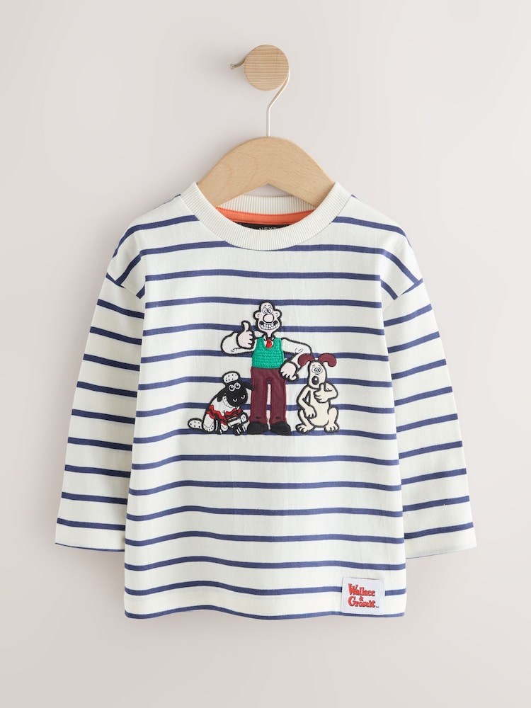 White Stripe Long Sleeve Wallace &amp; Gromit T-Shirt (3mths-8yrs)