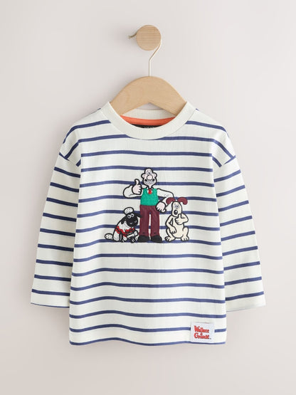 White Stripe Long Sleeve Wallace &amp; Gromit T-Shirt (3mths-8yrs)