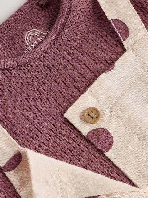 Burgundy/Ecru Spot Woven Baby Dungaree And Bodysuit 2 Piece Set