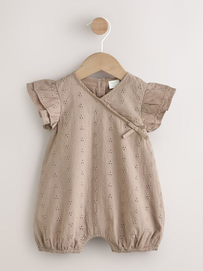 Chocolate Brown Broderie Baby Romper (0mths-2yrs) - Chocolate Brown / 12-18 Months (80-86cm)
