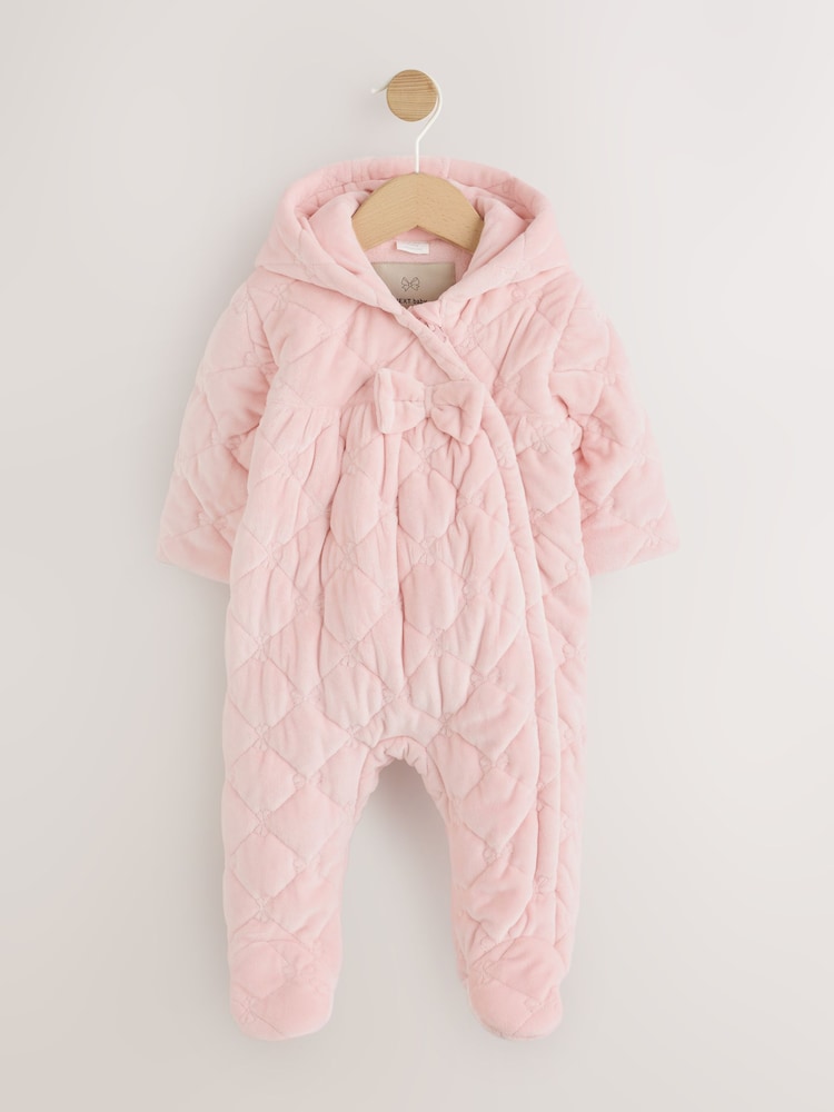 Pink Velour Zip Through Quilted Baby All-In-One (0mths-2yrs) - Up to 1 Month (50-56cm)