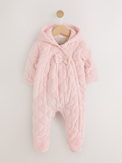 Pink Velour Zip Through Quilted Baby All-In-One (0mths-2yrs) - Up to 1 Month (50-56cm)