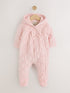 Pink Velour Zip Through Quilted Baby All-In-One (0mths-2yrs) - Up to 1 Month (50-56cm)