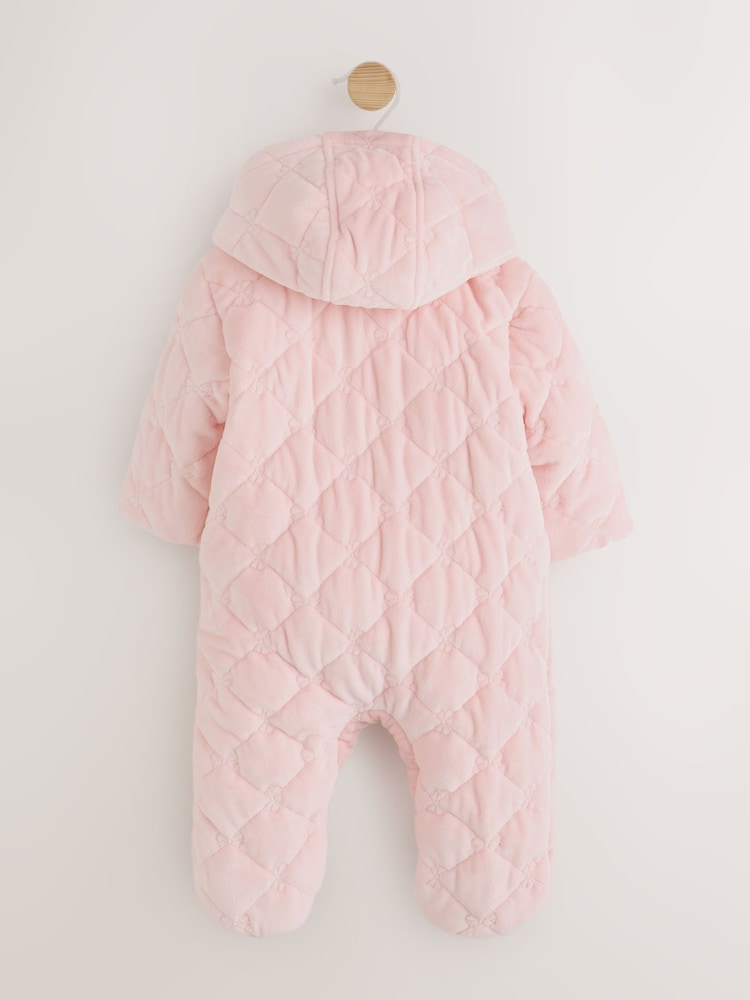 Pink Velour Zip Through Quilted Baby All-In-One (0mths-2yrs)