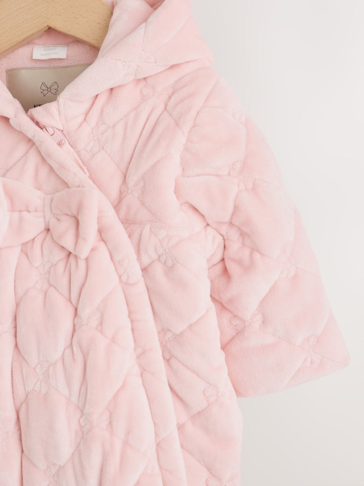 Pink Velour Zip Through Quilted Baby All-In-One (0mths-2yrs)