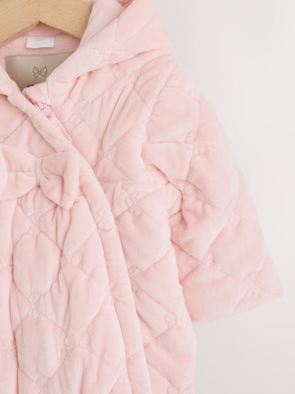 Pink Velour Zip Through Quilted Baby All-In-One (0mths-2yrs)