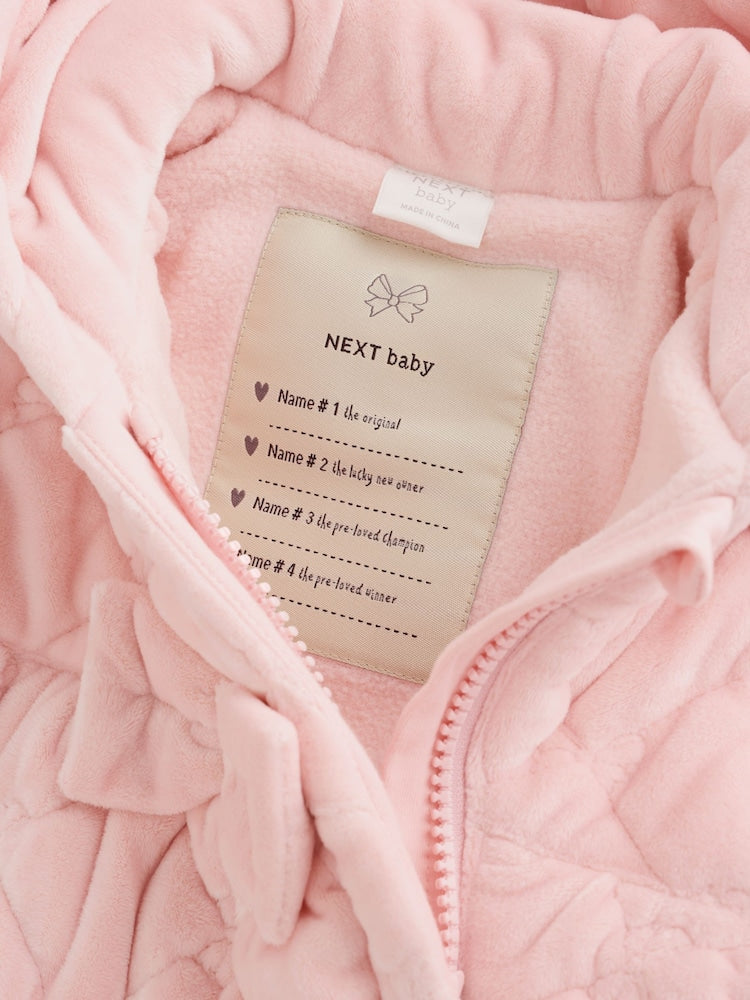 Pink Velour Zip Through Quilted Baby All-In-One (0mths-2yrs)