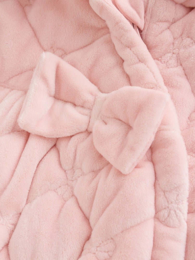 Pink Velour Zip Through Quilted Baby All-In-One (0mths-2yrs)