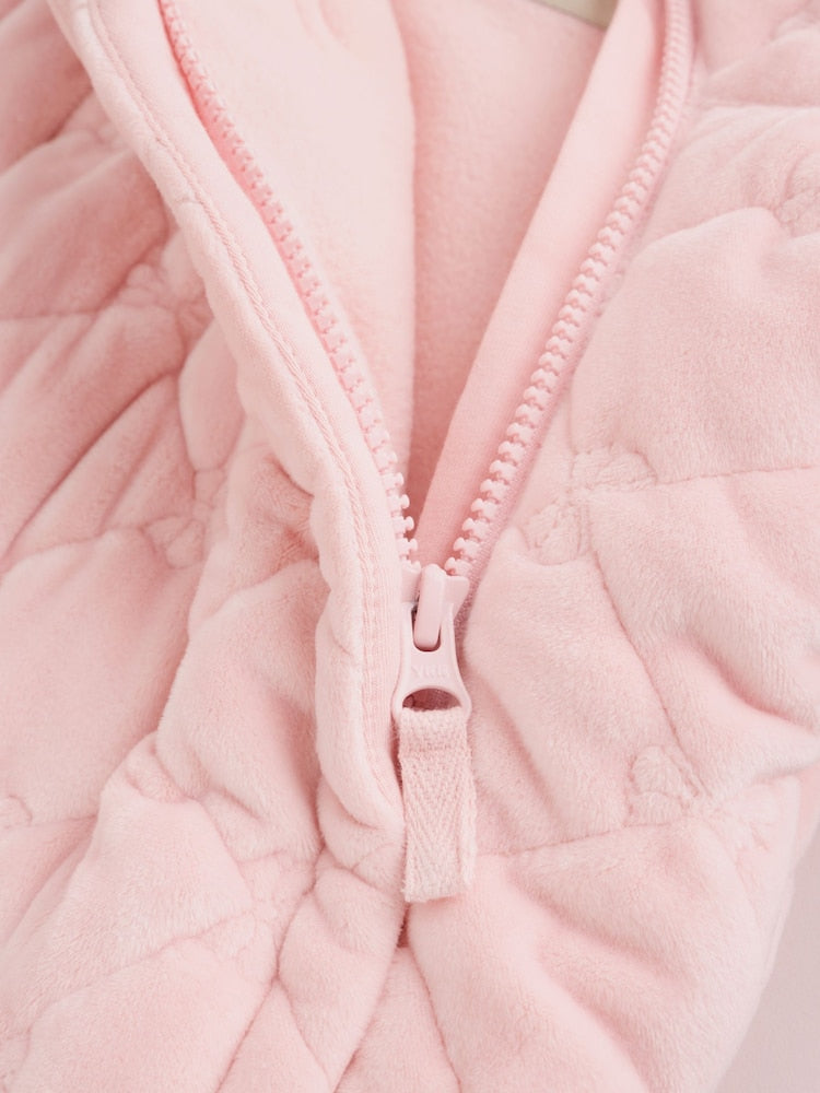 Pink Velour Zip Through Quilted Baby All-In-One (0mths-2yrs)