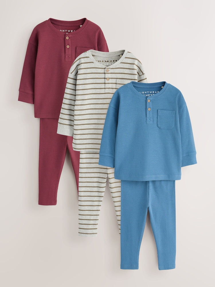 Blue/Grey/Maroon Snuggle Pyjamas 3 Pack (9mths-12yrs)