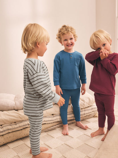 Blue/Grey/Maroon Snuggle Pyjamas 3 Pack (9mths-12yrs)