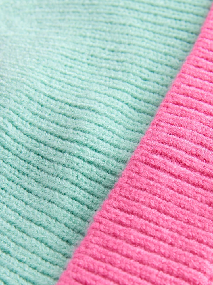 Pink and Blue Colour Block Knitted Baby Pom Hat